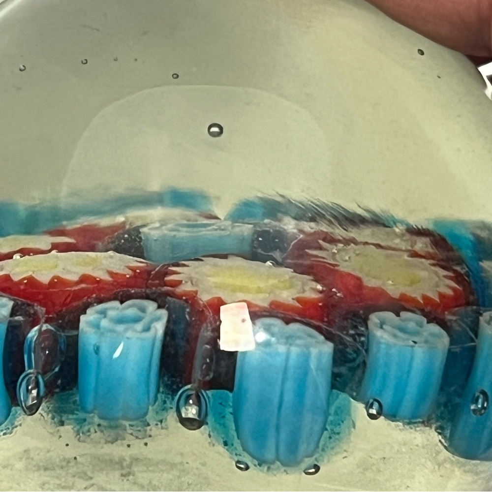 Small Vintage Art Glass Millefiori Murano Style Paperweight Red Blue Yellow - Picture 13 of 14